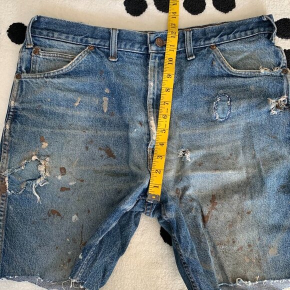 Vintage Distressed Paint Splattered Jorts Marks Work Warehouse Jean Shorts - Picture 9 of 11
